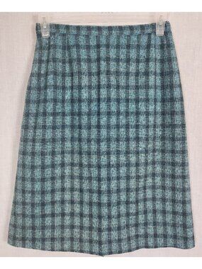 Vtg 60's 70's Green/Blue Midi /Mini Skirt A-Line Size M/L Polyester Boho Work